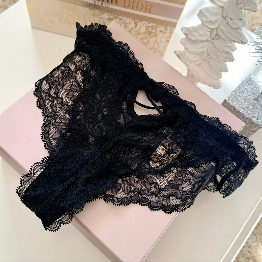 2014 Victoria’s Secret Floral Lace Cheekini See Through Criss Cross Panty Medium